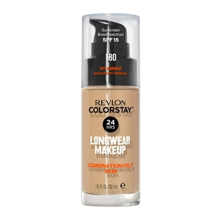 Revlon ColorStay Face Makeup for Combination & Oily Skin, SPF 15, Longwear Medium-Full Coverage with Matte Finish, 180 Sand Beige