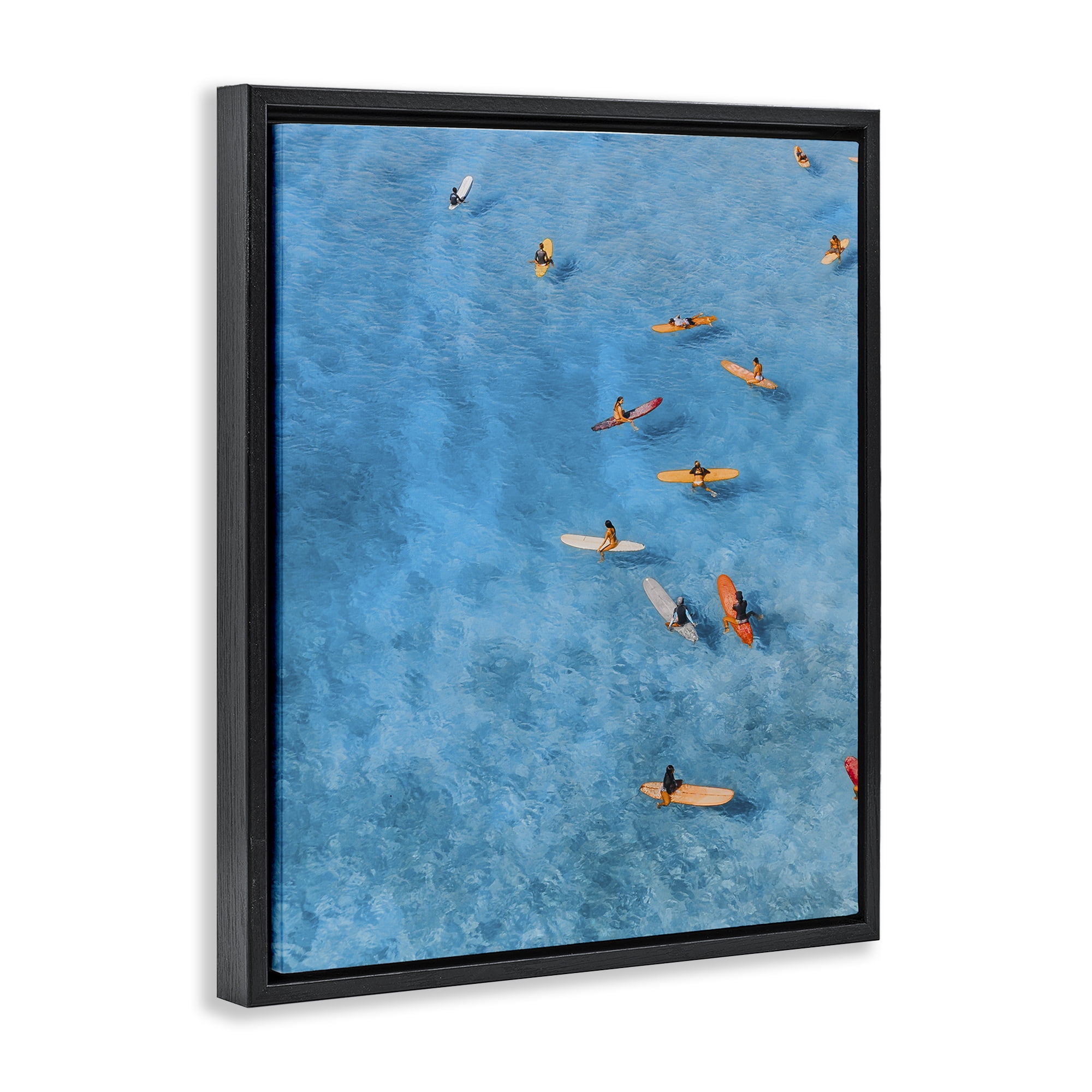 Stupell Industries Leisurely Surfers on Sea Black Framed Floater Canvas Wall Art, design by Jesse Keith