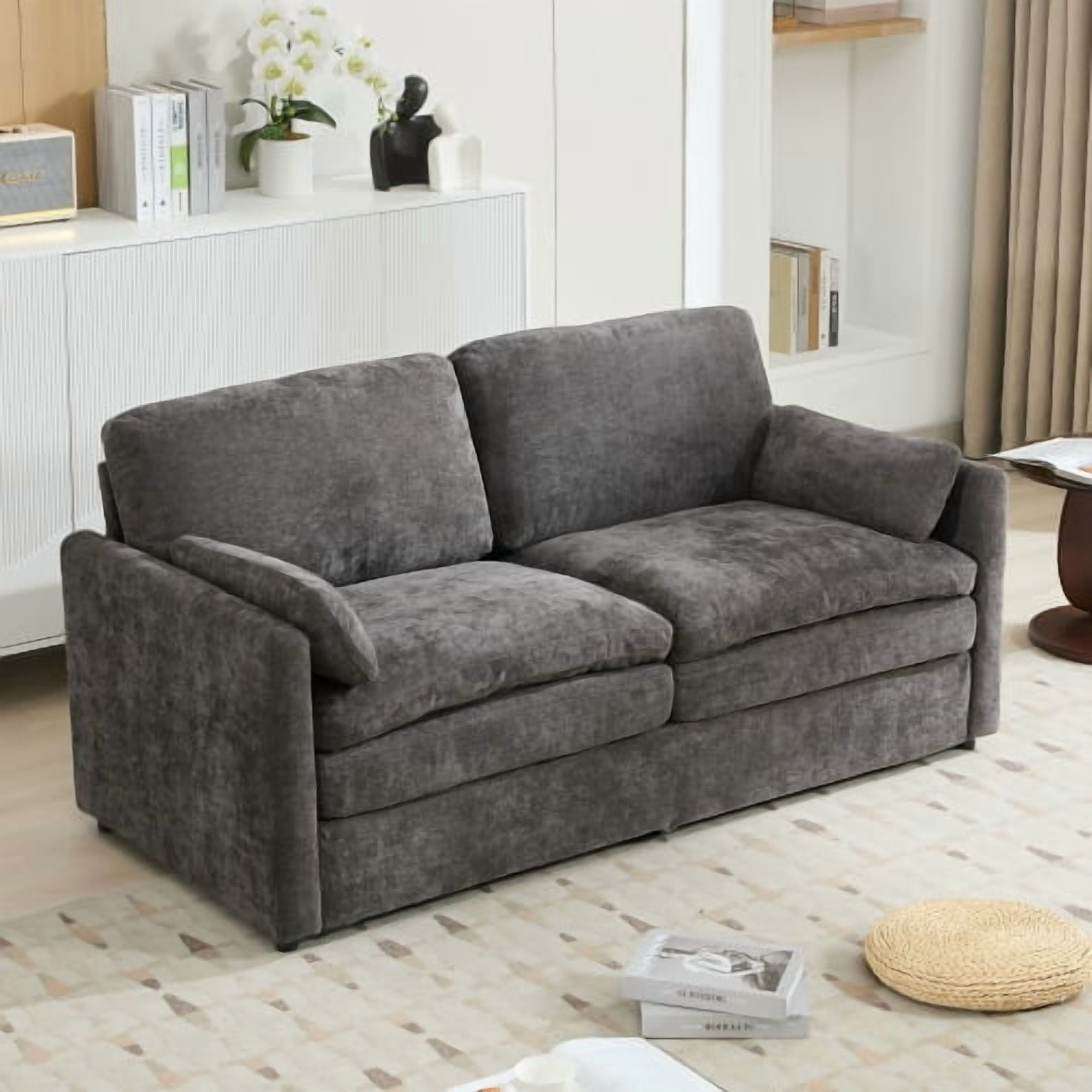 68.1 Inch Cozy Upholstered Loveseat Sofa with Double Cushion, Oversized Chenille Cloud Couch with Lumbar Pillow for Living Room, Grey