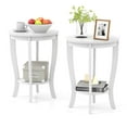 thumbnail image 1 of Costway 2 Pcs Table d'Appoint à 2 Niveaux 18 Pouces Ronde Compacte Table de Chevet de Canapé avec Tablette de Rangement Blanc, 1 of 9