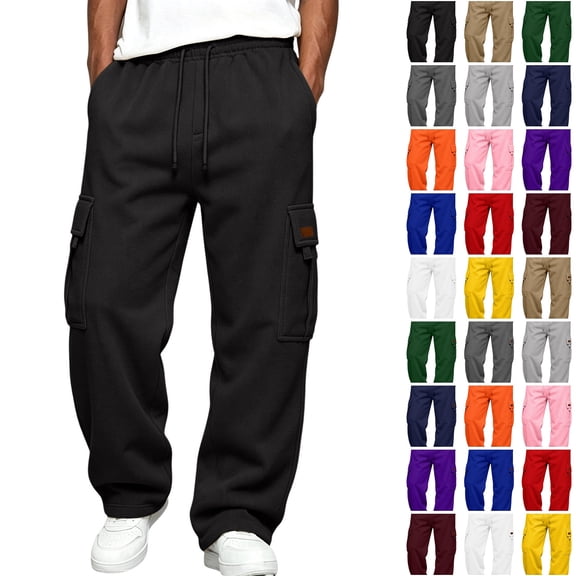 WJOSBXT Baggy Sweatpants Men Drawstring Solid Cargo Pants Casual Wide Leg Straight Leg Hiking Carpenter Pants Open Bottom Relaxed Fit Work Pants 3XL