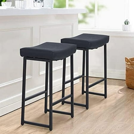 

24 Stools Counter Height PU Leather Stool with Metal Legs Dining Chairs for Kitchen Island White