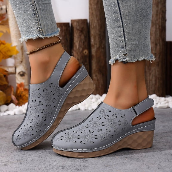 YOUYEDIAN Womens Orthopedic Sandals Arch Support Flat Wedge Sandals Wide Width Slip on Non Slip Work Shoes Soft 2026 New Orthopedic Shoes (Gray)