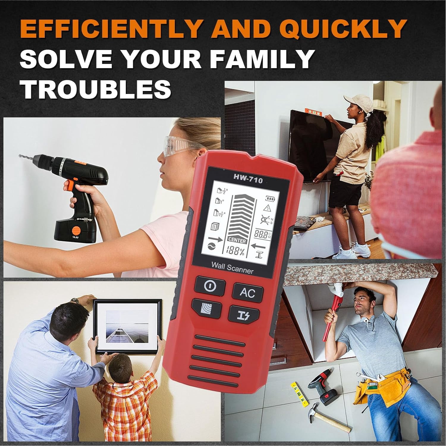 ABPETE Stud Finder, High Sensitivity Metal Detector for Wood AC Live Wire Metal Magnetic Studs Multiple Detection Modes for Any Skill Level (Red)
