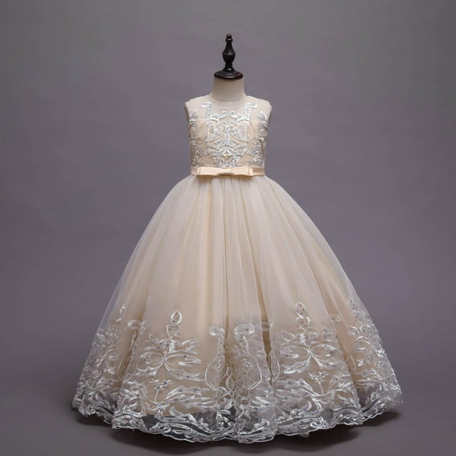 Robe Fille pour Enfants - Robe Élégante en Dentelle Fleurie pour Mariages Fêtes Concours Bals Robe Maxi Formelle