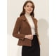 thumbnail image 3 of Blazer informal estilo peplum con botones y cuello de Peter Pan para mujer Marrón oscuro L, 3 of 5