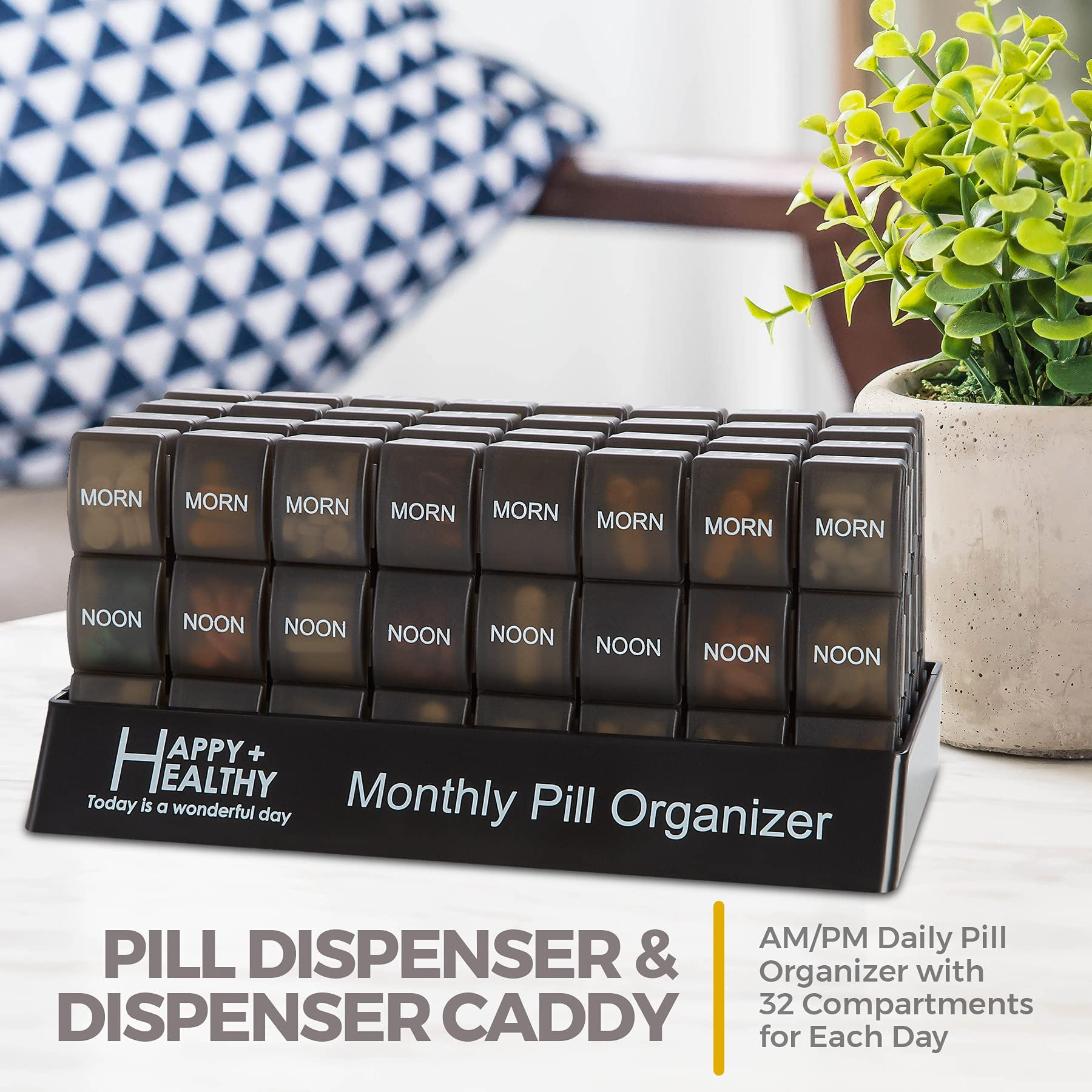MEDca Monthly Pill Box Organizer 32 Compartments Morning-Noon-Night 30 Day - Plastic