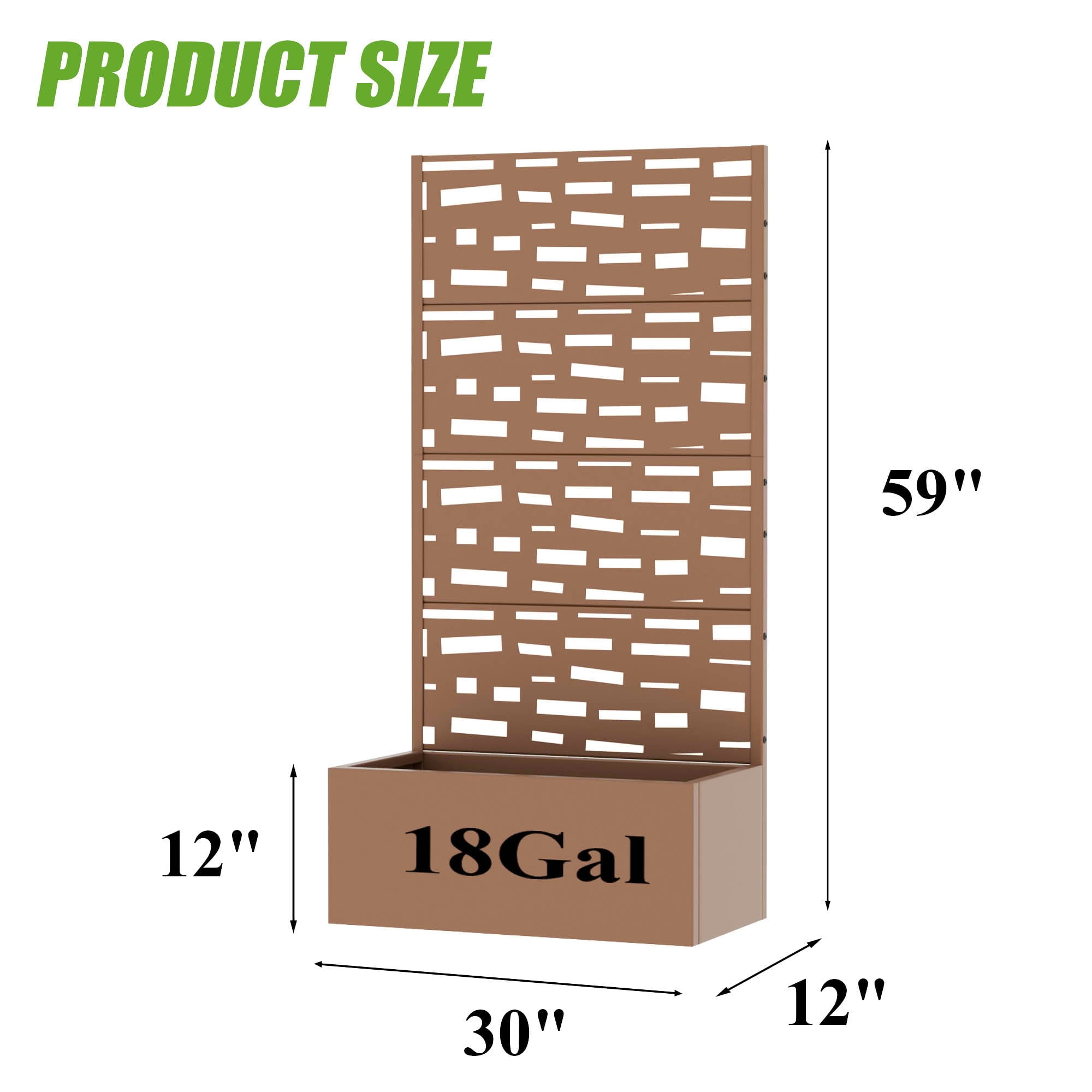 MAYEERTY 59X30" Metal Outdoor Brown Privacy Screen with Planter Box for Backyard & Garden, 4 Piece Set