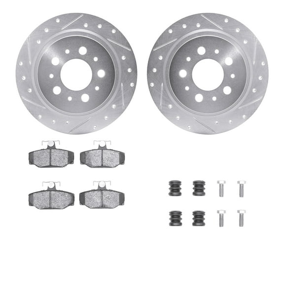 Dynamic Friction Company Rear Brake Rotors-Drilled and Slotted-Silver with 5000 Advanced Brake Pads includes Hardware 7512-27026