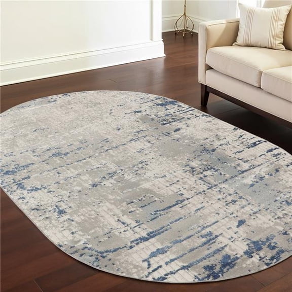 HomeRoots 545190 5 x 8 ft. Abstract Power Loom Oval Area Rug, Gray & Ivory