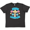 thumbnail image 3 of Inktastic Easter Jesus Loves Me with Cross and Flowers Youth T-Shirt, 3 of 5