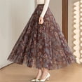 thumbnail image 4 of Aayomet Plus Size Skirts for Women Elastic High Waist Pattern Three Layer Mesh Large Swing Skirt (B, XL), 4 of 5