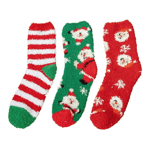 Generic 3 Pairs Patterned Mid-Calf Socks For Women Christmas Fuzzy Socks For Women Home Casual Sleeping Socks Warm Cozy Slipper Socks Microfiber Fluffy Socks Christmas Gifts