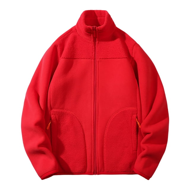 Men's Solid Color Pocket Zipper Cardigan Long Sleeved Stand Up Collar Wool Jacket