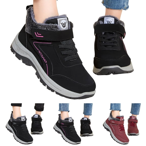Pandaie Womens Winter Snow Boots Ladies Warm Furry Lined Ankle Booties Waterproof Arch Support Outdoor Hiking Shoes with Hook Loop Black 6.5
