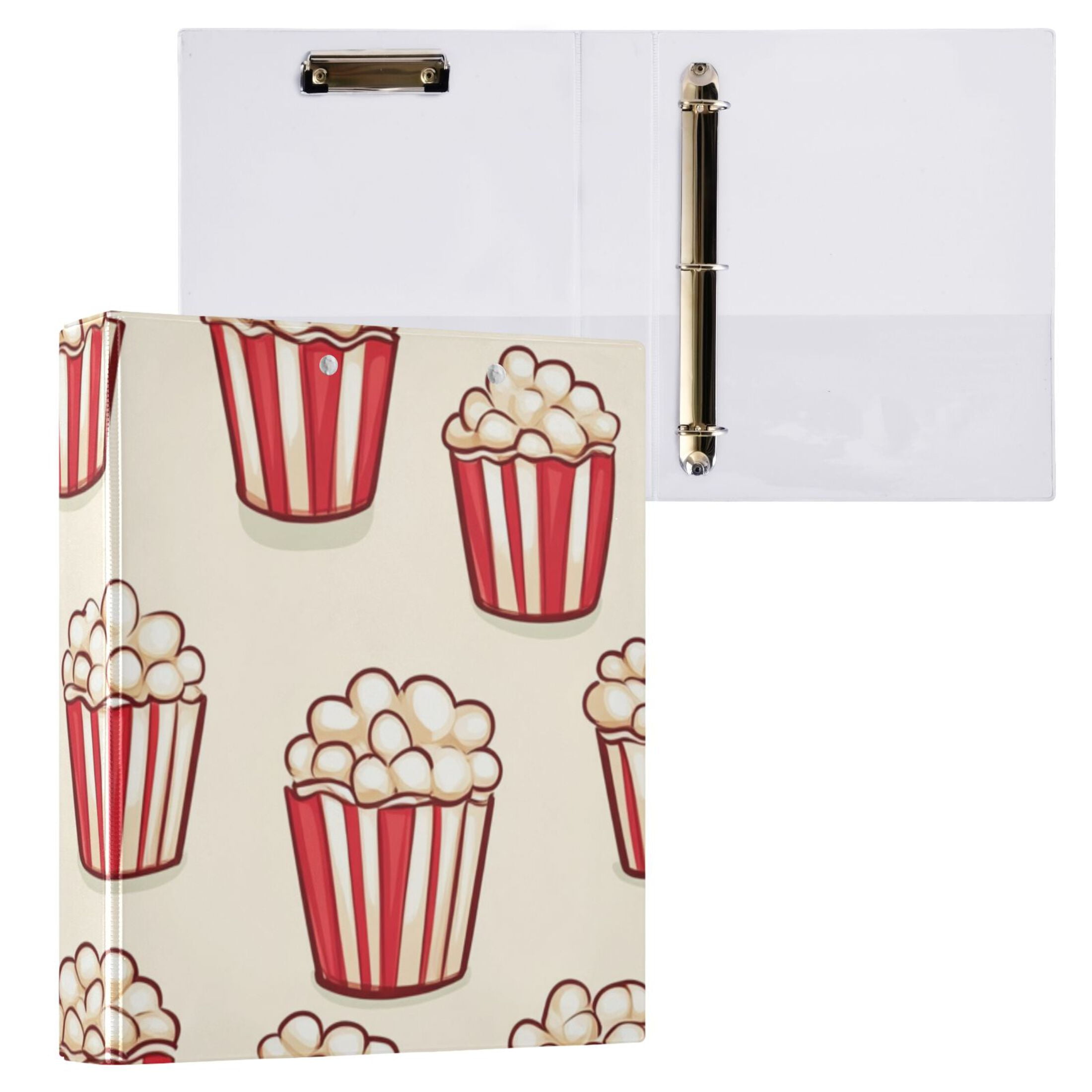 Cartoon Popcorns 3 Ring Binders 1.5 inch Hardcover File Folders with Interior Pockets A4 Size Organizer for School Office Hospital