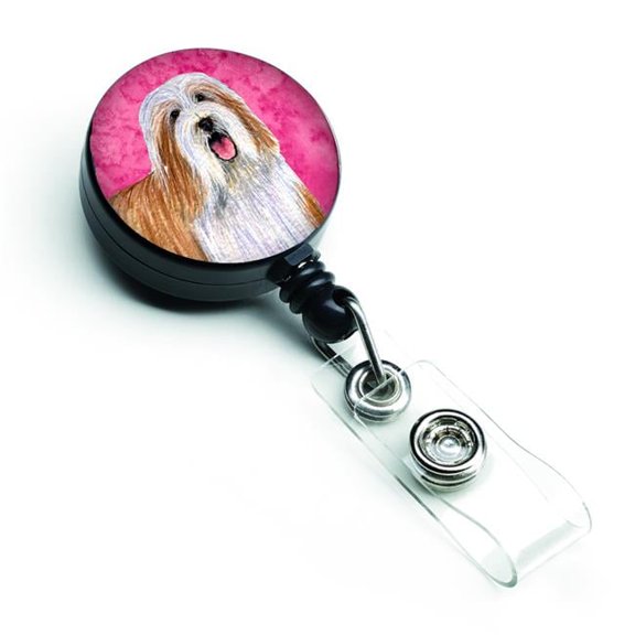 Carolines Treasures LH9375PKBR Pink Bearded Collie Retractable Badge Reel