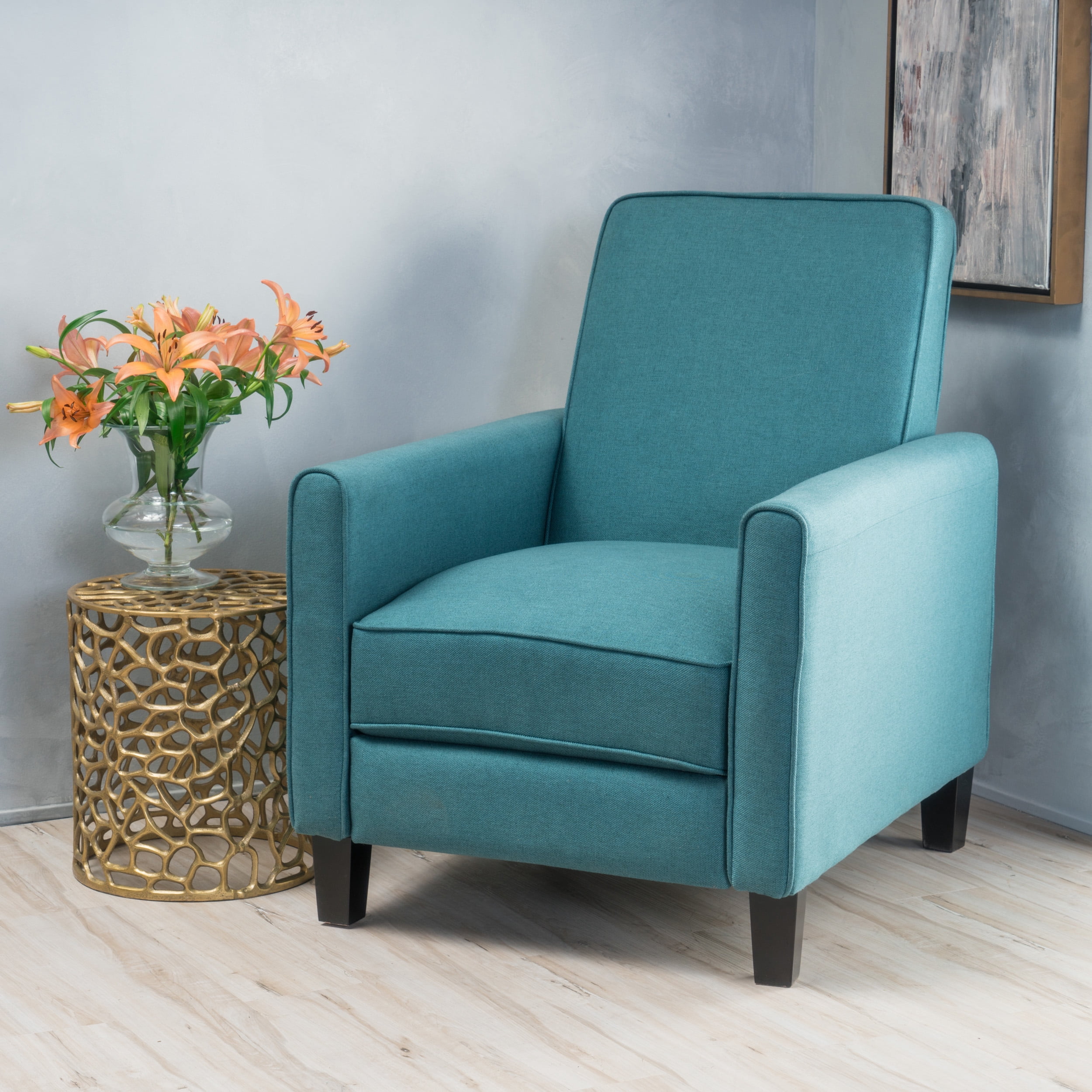 Euroco Push Back Recliner Chair in Linen Upholstery, Ergonomic Lounge Chair with Padded Seat and Backrest – Modern Accent Armchair