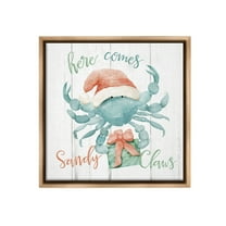 Stupell Industries Nautical Sandy Claws Crab Holiday Painting Brown Floater Framed Canvas Art Print Wall Art, 18 x 18