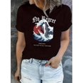 thumbnail image 1 of Camiseta con estampado de tiburón y olas "No Regret" para mujer: cuello redondo, manga corta, algodón cómodo, lavable a máquina. Camiseta de verano., 1 of 5