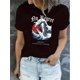 thumbnail image 1 of Camiseta con estampado de tiburón y olas "No Regret" para mujer: cuello redondo, manga corta, algodón cómodo, lavable a máquina. Camiseta de verano., 1 of 5