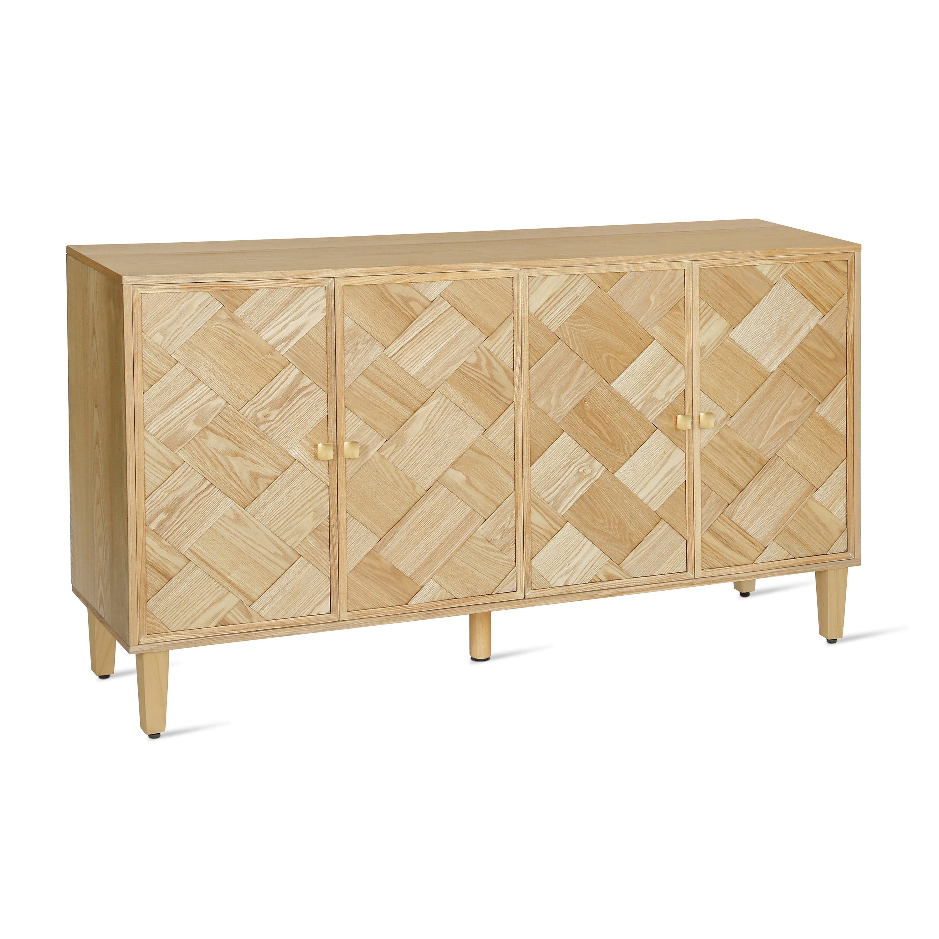 Euroco Modern Farmhouse Sideboard Buffet Cabinet with Storage & 4 Doors,59.8" Wood Coffee Bar Cabinet with Shelves for Kitchen Living Room,Natural