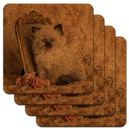 

Ragdoll Tiffany Cat Kitten Victorian Roses Low Profile Novelty Cork Coaster Set