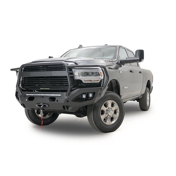 Fab Fours Bumper DR19-X4450-1 Matrix Series; One Piece Design; Direct Fit; Mounting Hardware Included; With Grille Guard; With D-Ring Mounts; Powder Coated Black Steel