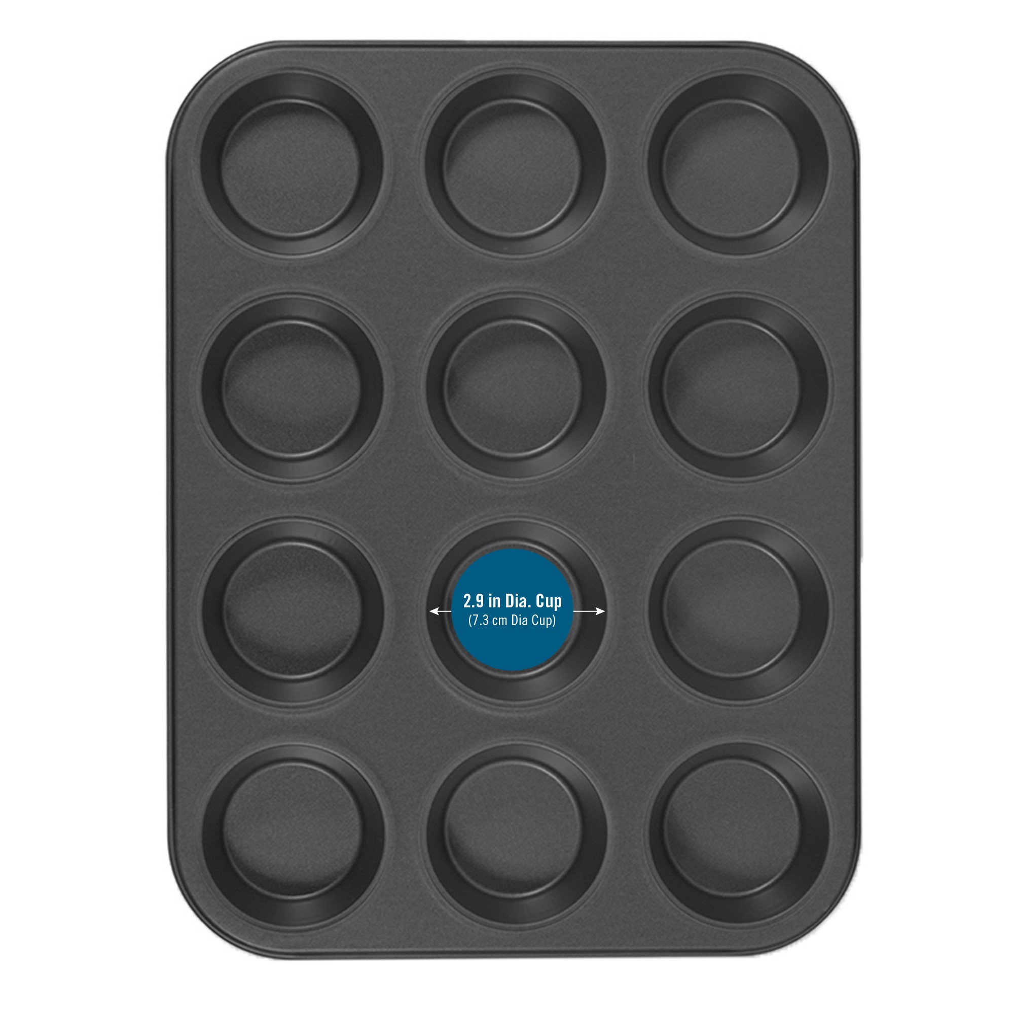 Mainstays 12 Cup Nonstick Muffin Pan Cupcake Pan 2.9 Diameter cup Gray