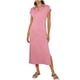 thumbnail image 3 of TaTaai Women's Short Sleeve Midi Dress Solid Color Lapel Collar Casual Dress with Side Slit Lightweight Stretchy Polyester Blend Gift, 3 of 7