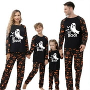 Halloween Matching Pajamas for Family Glow In The Dark Ghost Print Long Sleeve Tops Pants Set Holiday Pjs Sleepwear