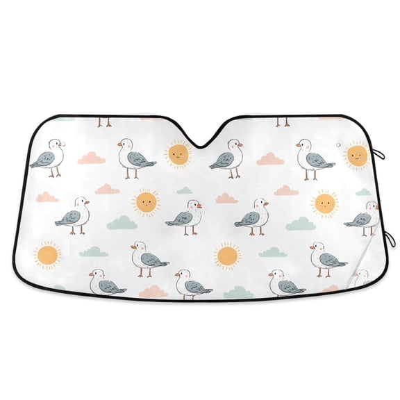 Car Windshield Sun Shade Seagull Cloud Sun Reflective Heat UV Blocker Foldable with Suction Cups Universal Fit for Sedan SUV Truck