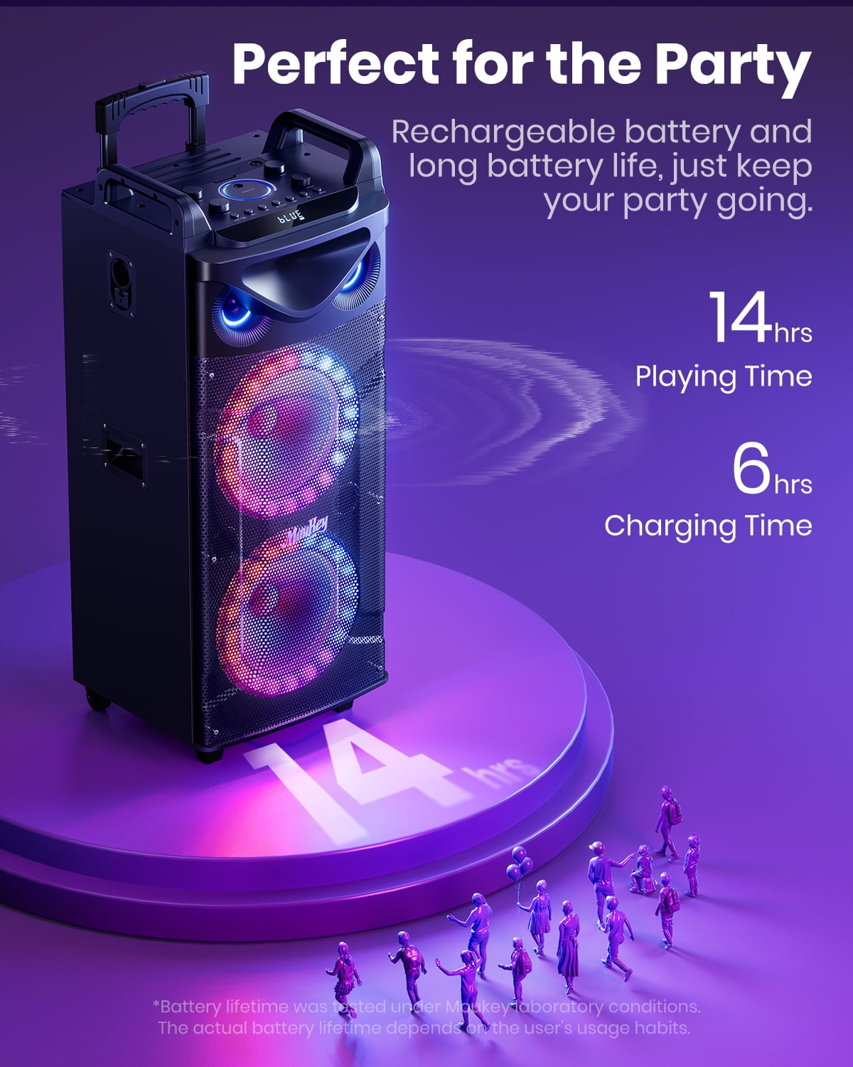 Moukey Karaoke Machine, Double 10" Woofer PA System for Party, with 2 Wireless Microphone, Disco Lights