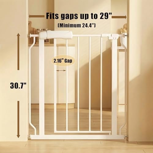 Narrow Baby Gate 24.4-29 Inch Wide Stairs Tension Pet Dog Gates Indoor for Doorways No Drilling Pressure Mounted Metal Pet Gates for Kids