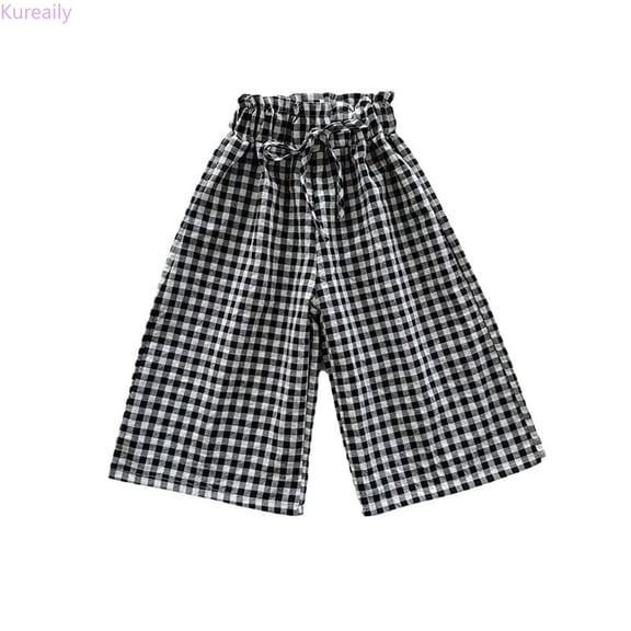 Kureaily Toddler Baby Girl Boy Classic Pants Plaid Elastic Jogger Gingham Long Pants Summer Fall Wide Leg Pants/ 18-24 Months/ Toddler (Black)