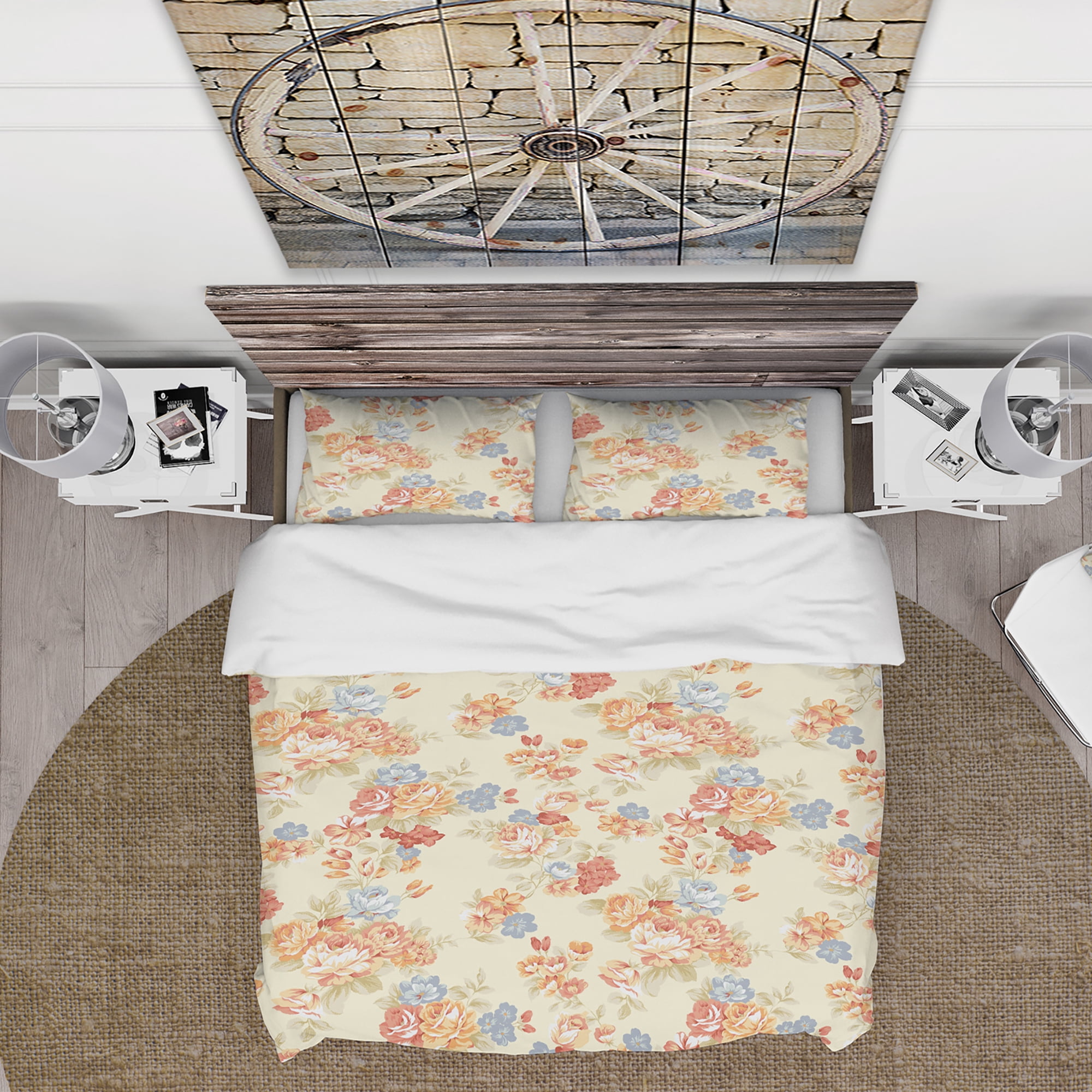 Designart 'Pink, Yellow and Blue Flowers' Floral Duvet Cover Set