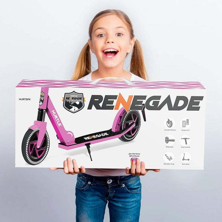 Hurtle Renegade Kick Scooter, Lightweight Foldable, Pink