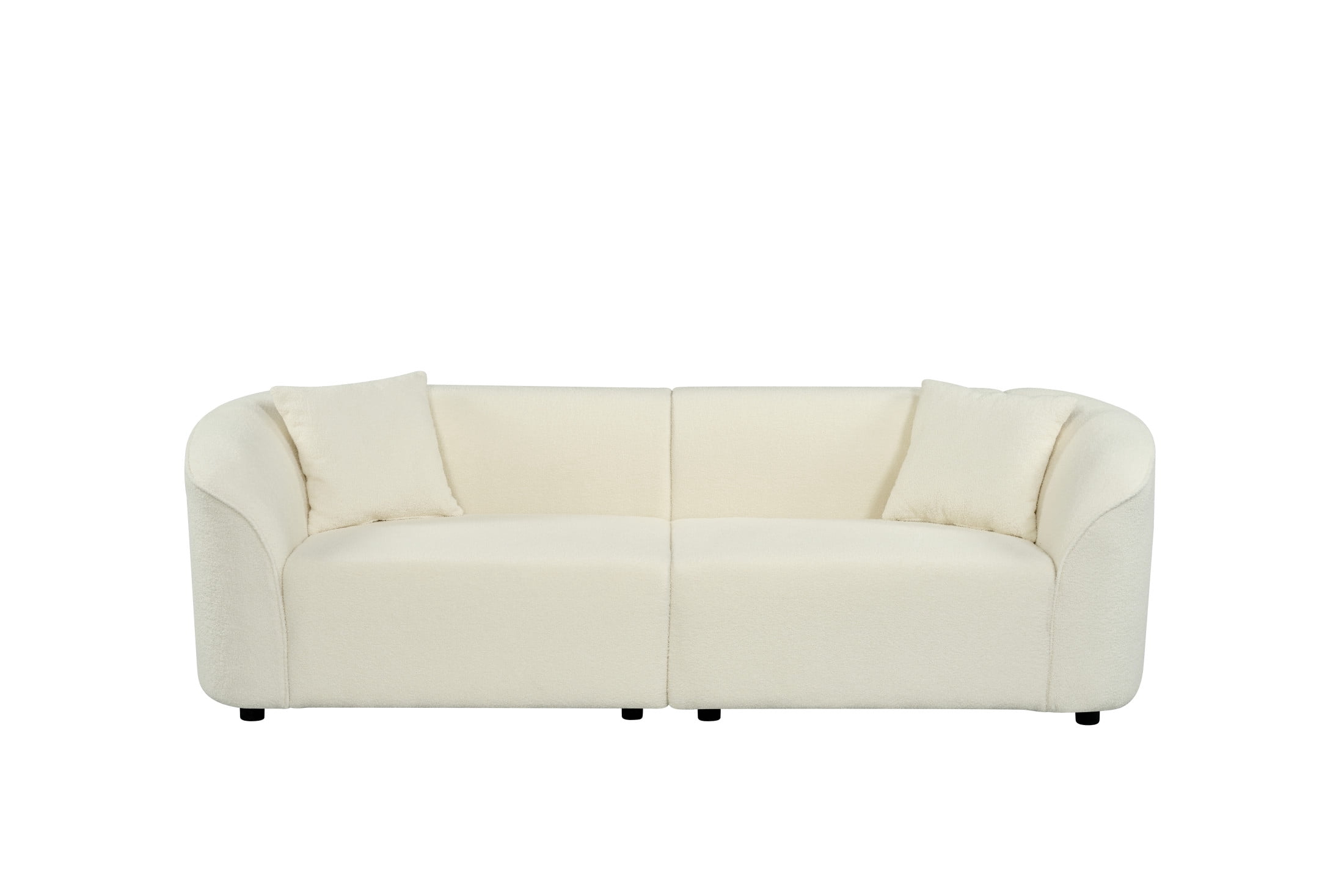 GDF Studio 87.5" Modern 3 Seater Boucle Fabric Curved Sofa Couch with 2 Pillows, Beige