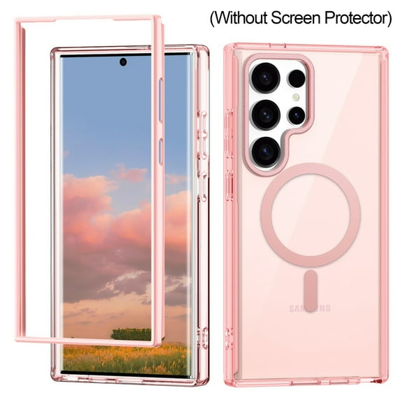 ELEHOLD Magnetic for Samsung Galaxy S24 Ultra Case,Transparent Clear Back Compatible with Mag Safe Shockproof Bumper Anti-Scratch Slim Cover for Samsung Galaxy S24 Ultra,Pink