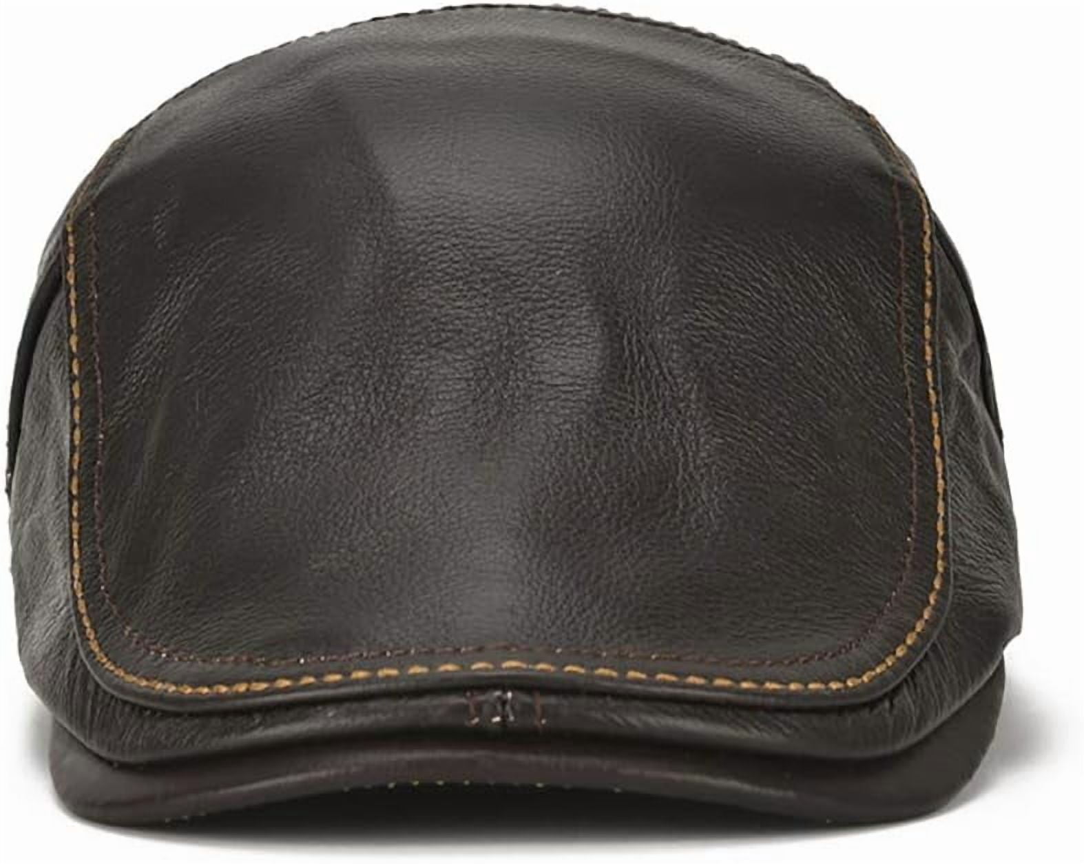 Men's Adjustable Genuine Leather Cowhide Cap Newsboy Hat Cabbie Beret Hat Driving Hunting Fishing Hat