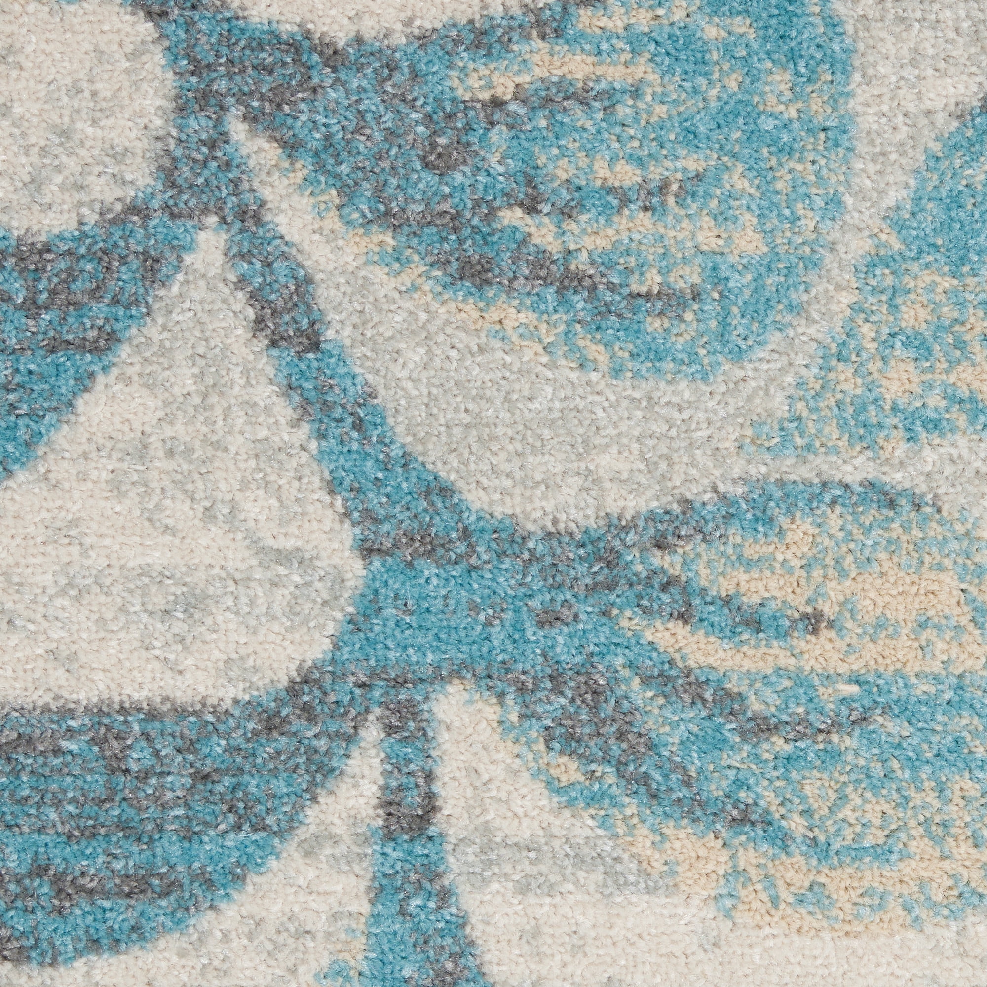 Serene Contemporary Botanical Ivory/Turquoise 5'3" x 7'3" Area Rug, (5' x 7')
