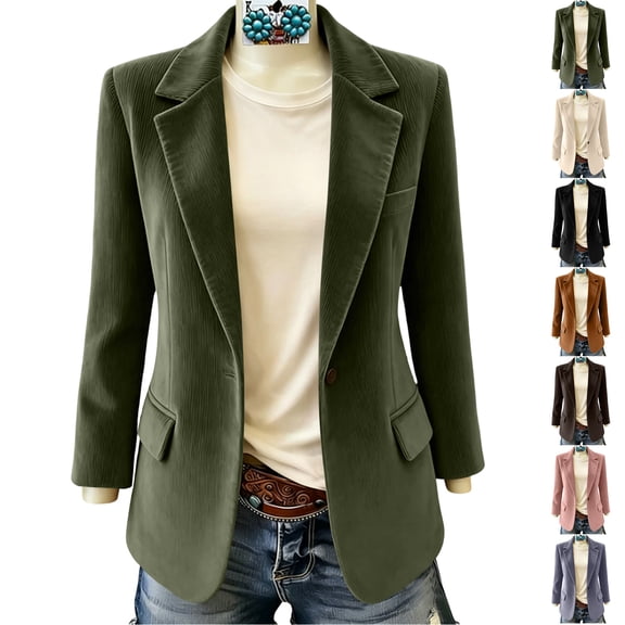 TGSLY Fall Corduroy Blazer for Women Lightweight Notched Lapel Single Breasted Button Open Front Suit Coat Dressy Casual Solid Color Long Sleeve Jacket with Pockets XL