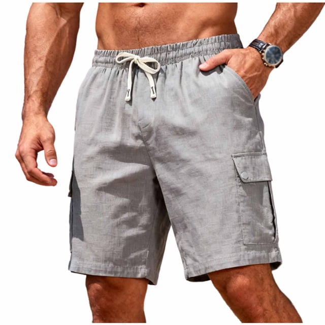 Mens Elastic Waist Shorts with Multi Pockets Solid Button Casual Work Pants for Men S 3Xl