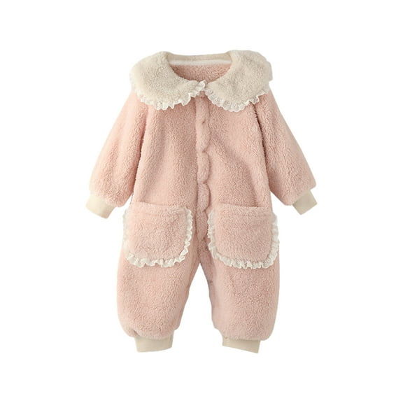 Efsteb Newborn Toddler Baby Girls Boys Fleece Rompers Infant Thick Winter Warm Outerwear Long Sleeve Solid Color Jumpsuit Romper (Pink,12-24 Months)