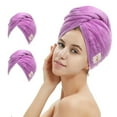 thumbnail image 1 of M-bestl Paquete de 2 toallas de microfibra para el cabello, toalla para secar el cabello con botón, toalla absorbente para la cabeza para secar el cabello rápidamente (púrpura), 1 of 5