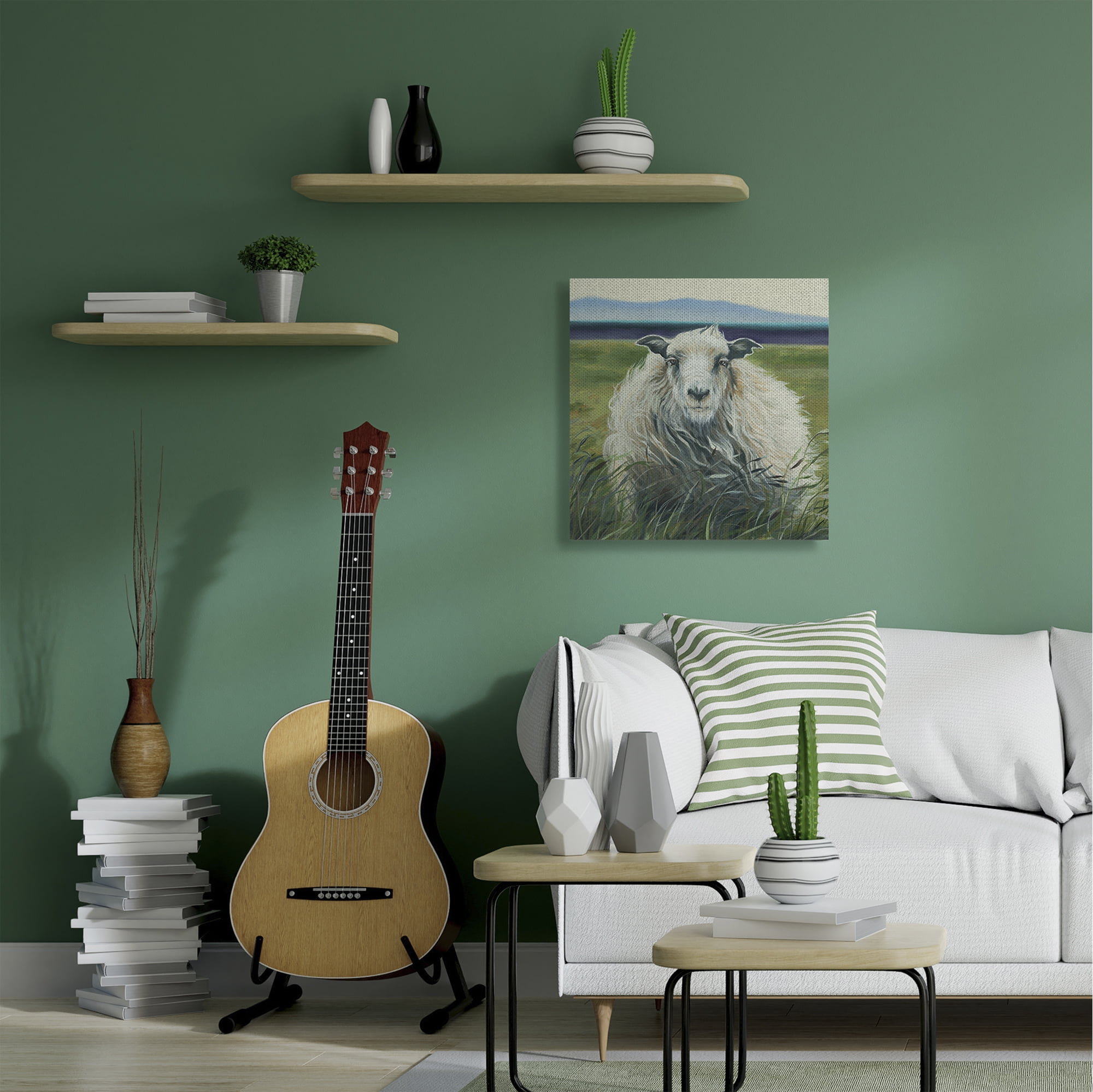 Stupell Home Décor Sheep in Pasture Wind Farm Animal Painting Canvas Wall Art by Third and Wall