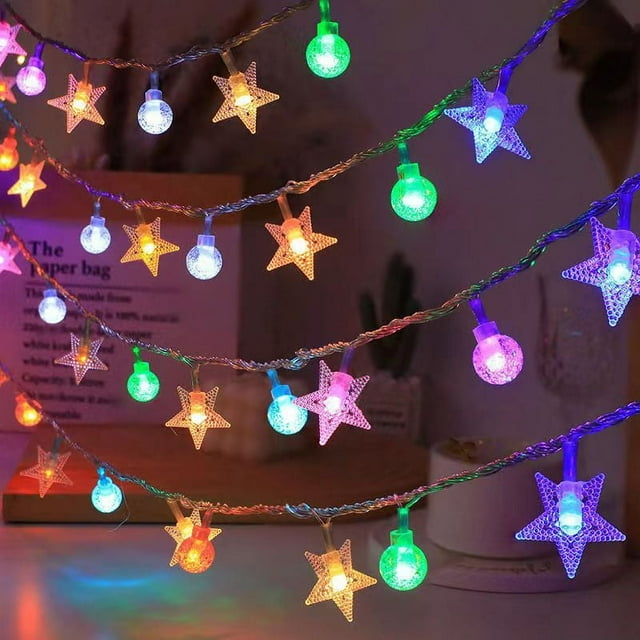 Cadena de luces LED solares para Navidad, vacaciones, carpa para acampar al aire libre, dosel, decoración de bodas, luces de estrellas, luces de bola redondas