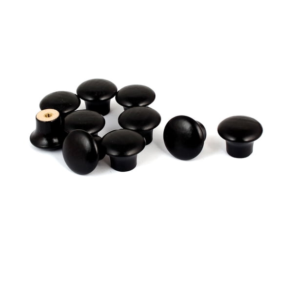 Unique Bargains Kitchen Cupboard Furniture Door Wooden Pull Knob Grip Handle Black 24x18mm 10Pcs