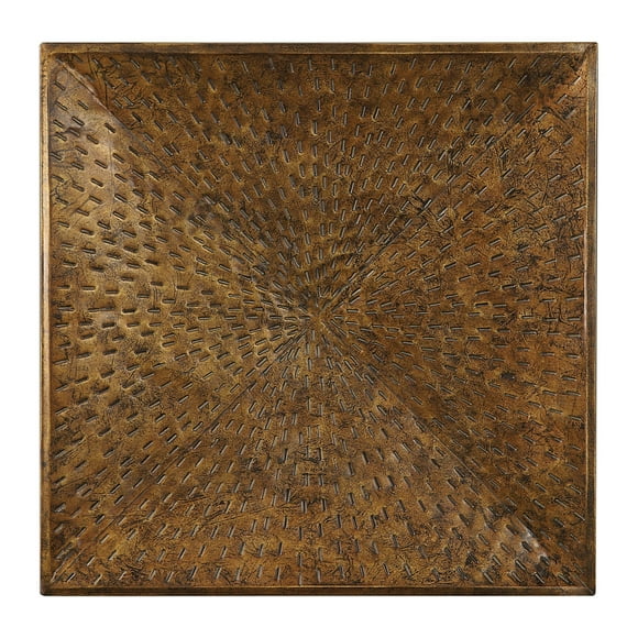 MY SWANKY HOME Large Bronze Metal Wall Sculpture Square | Textured Pierced Rustic Modern Iron