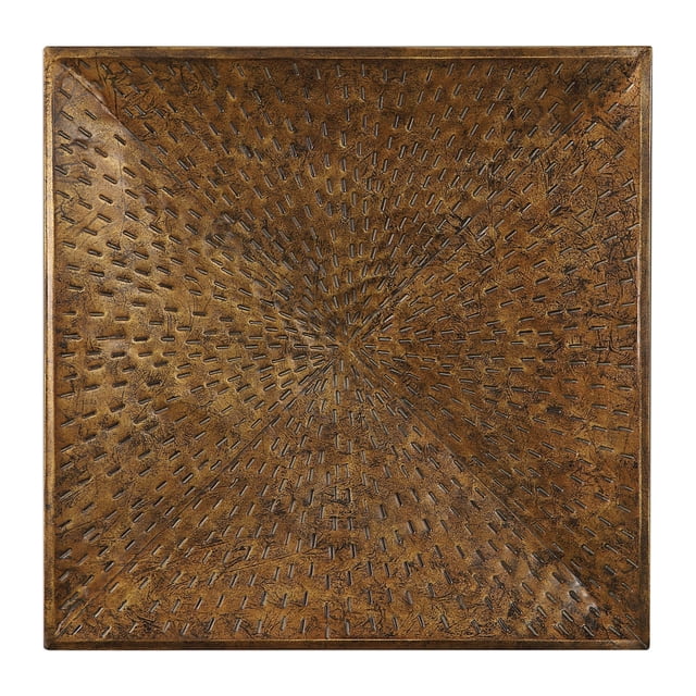 MY SWANKY HOME Large Bronze Metal Wall Sculpture Square | Textured Pierced Rustic Modern Iron